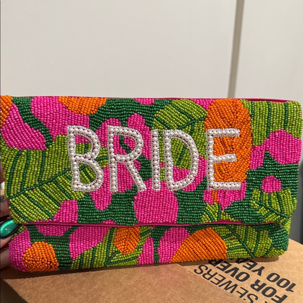 Amazon Pink and Green Beaded Clutch